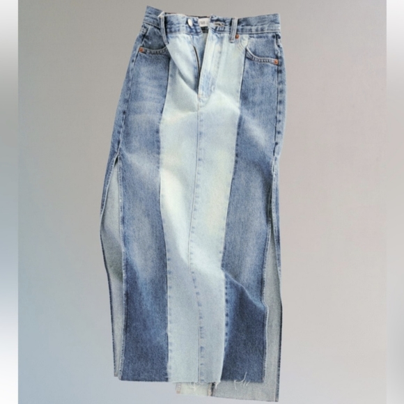 ZARA NEW PATCHWORK DENIM MIDI SKIRT M - Picture 2 of 13